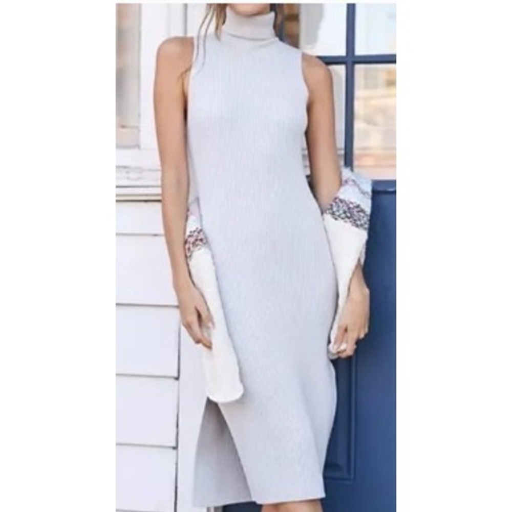 Anthropologie Daily Practice NWT Grey Ribbed Sleeveless Turtleneck Midi Dress M